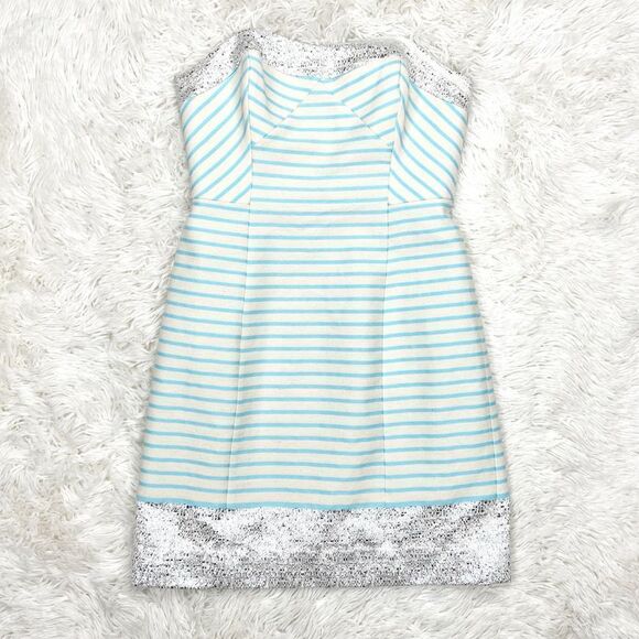 Lilly Pulitzer Remi Strapless Dress Blue Horizon Bay Stripe Silver Band Size 0 - Picture 3 of 10